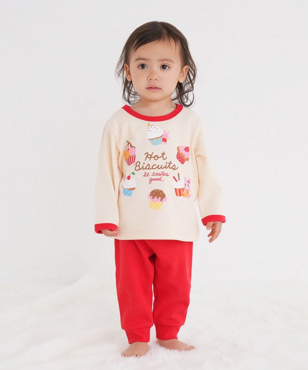 MIKI HOUSE HOT BISCUITS 【80-120cm】 カップケーキ柄 ミニ裏毛 ルームウェア上下セット 