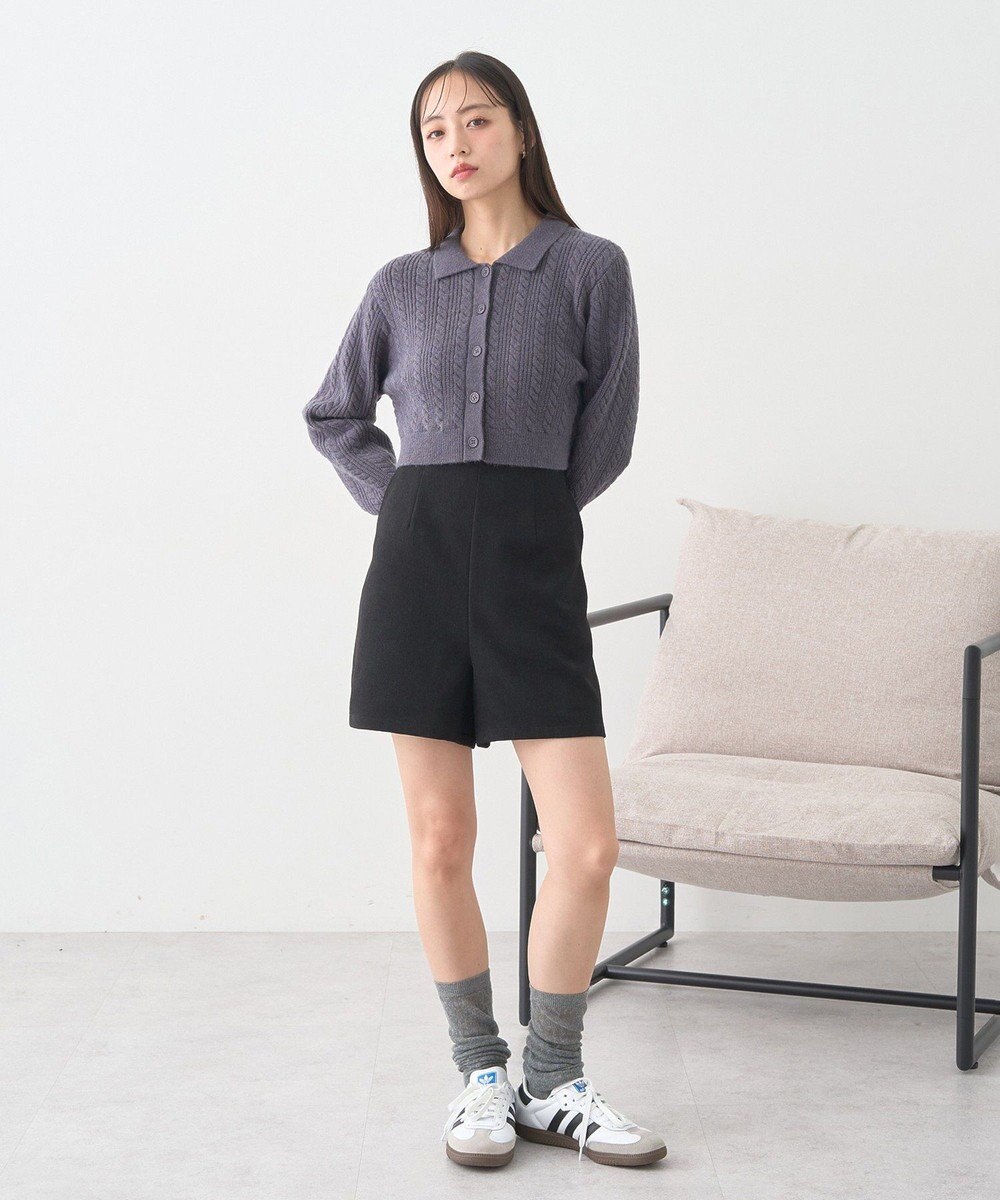 earth music&ecology 襟付きケーブルニットジャケット 