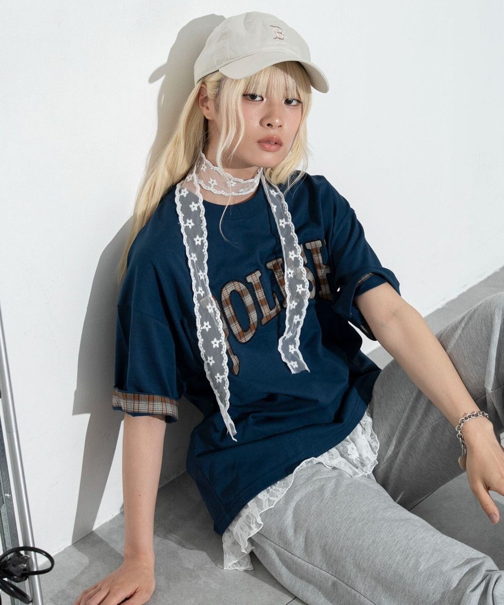 WEGO 【ユニセックス着用ITEM】チェックディテールロゴT（SS） 