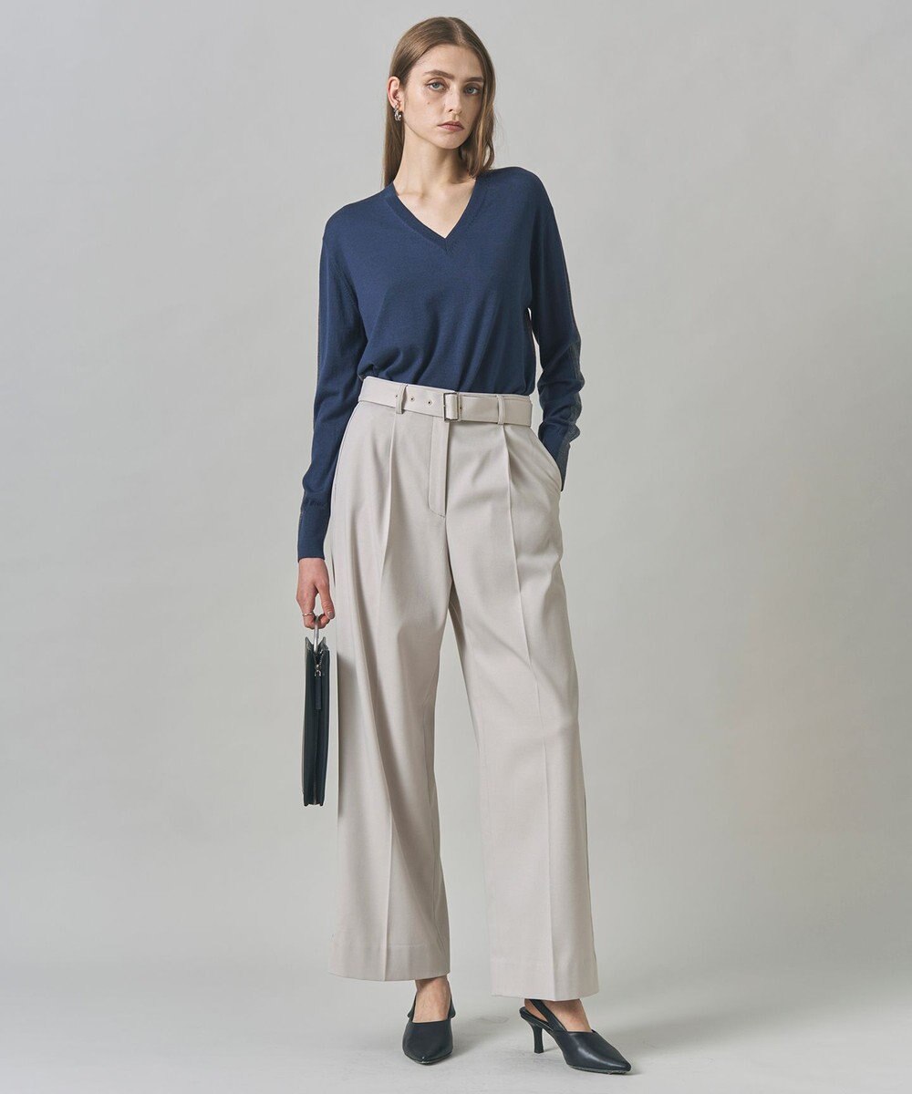 ICB L 【裏起毛】 ウォームサテン ワイドストレートパンツ 