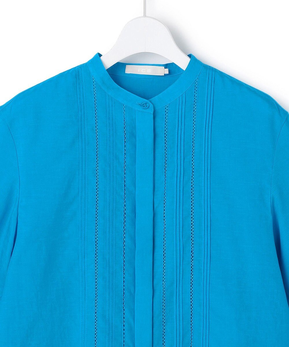 ICB L 【先行予約】リネンスラブローン バンドカラーデザインシャツ 