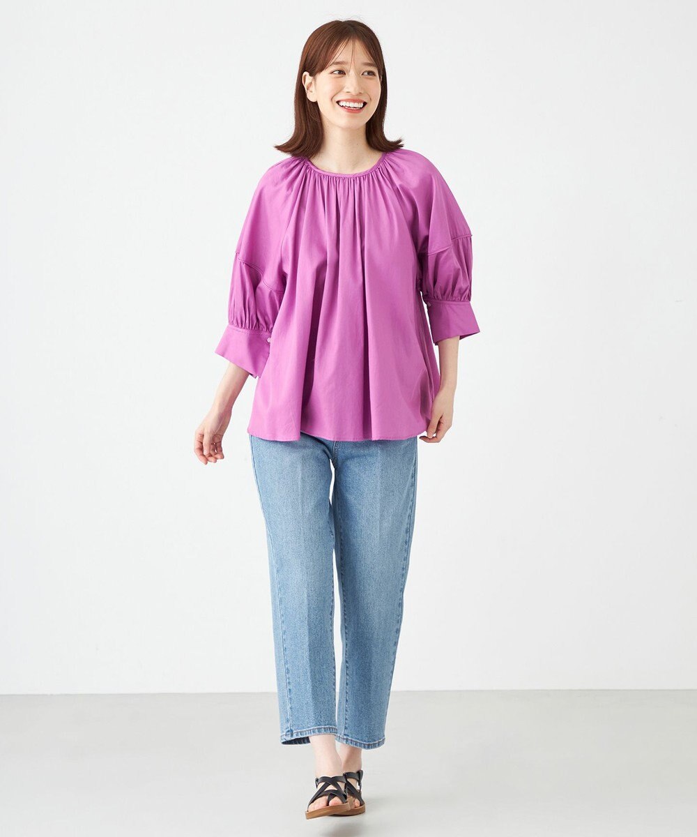 SHARE PARK LADIES コットンサテンランタンスリーブブラウス 