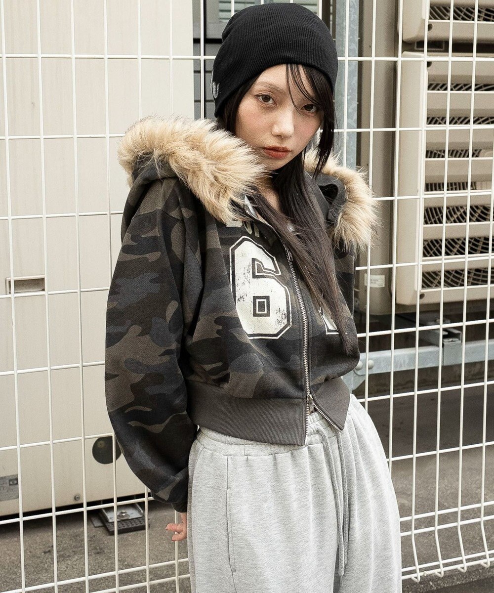 WEGO ファーフードショートZIPパーカー 