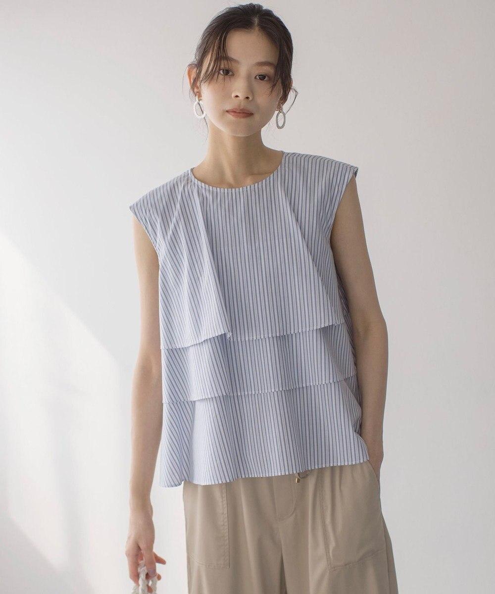 組曲 【WEB限定】コットンレーヨンシャーティングノースリーブ ブラウス 