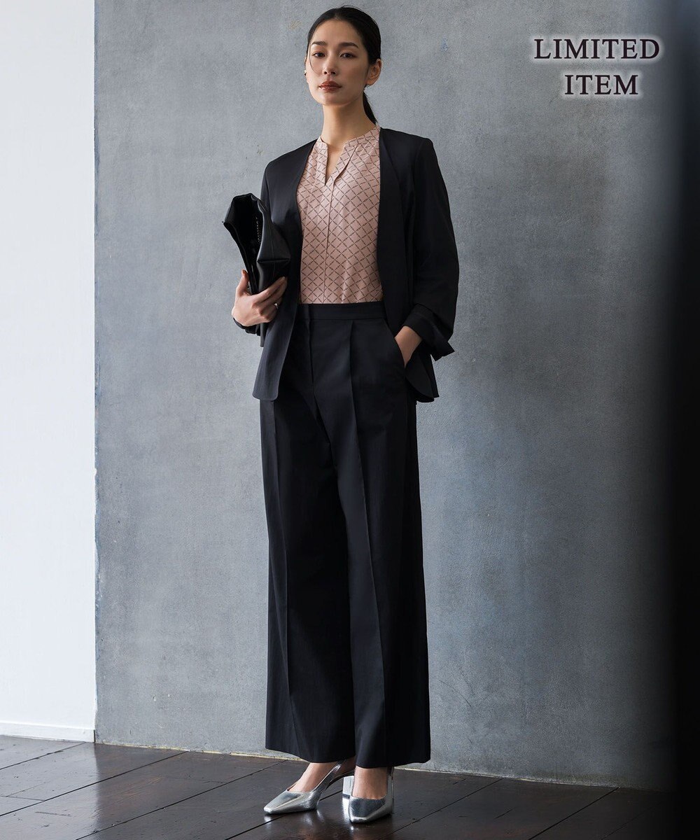 ICB L 【新色追加・WEB限定】BackSatinAmunzen 5分袖キーネックブラウス 