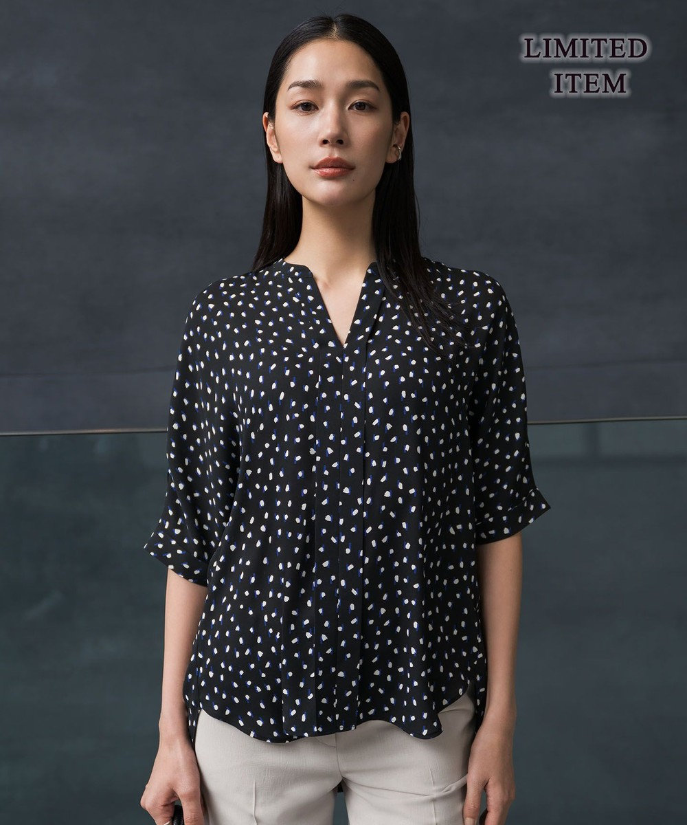 ICB L 【新色追加・WEB限定】BackSatinAmunzen 5分袖キーネックブラウス 