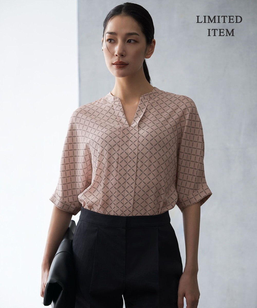 ICB L 【新色追加・WEB限定】BackSatinAmunzen 5分袖キーネックブラウス 