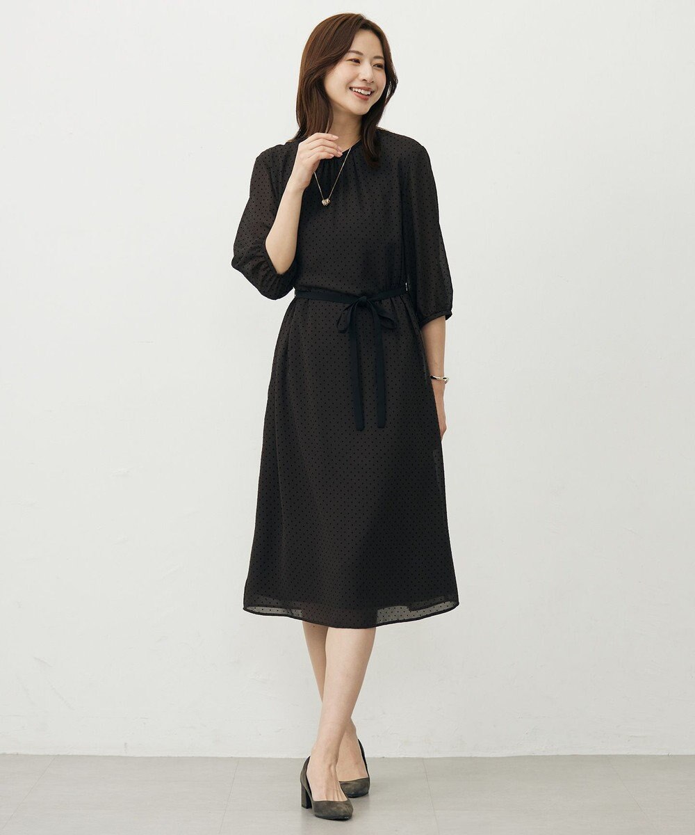 J.PRESS LADIES L 【洗える】ドットフロッキープリント ワンピース 