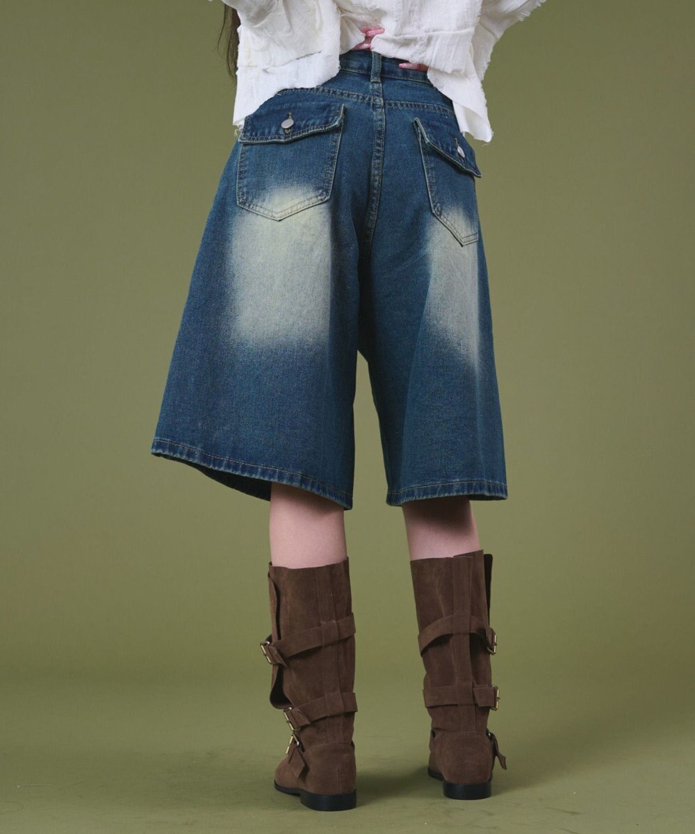 WEGO バックフラップポケットデニムハーフパンツ 