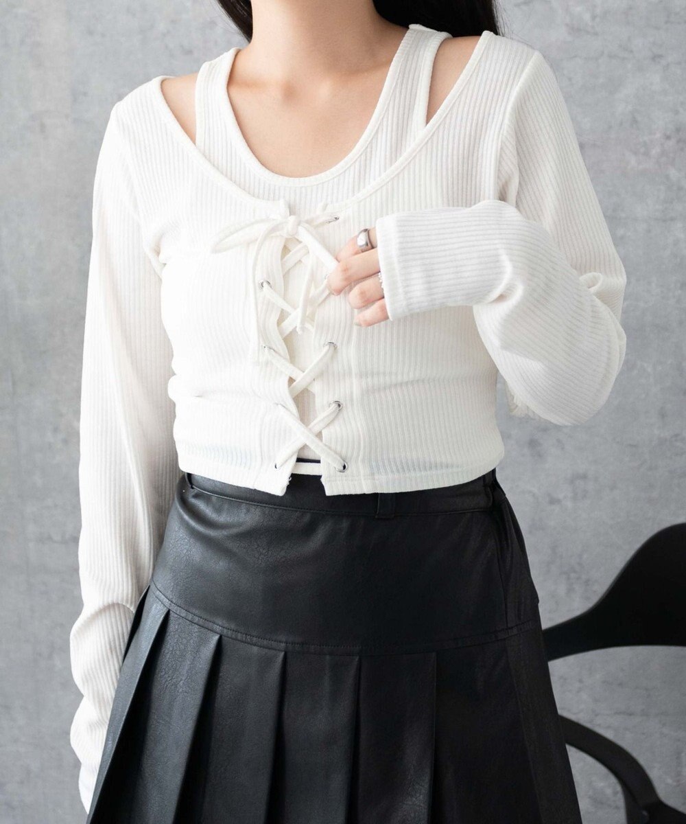 WEGO レイヤードレースアップ長袖トップス 