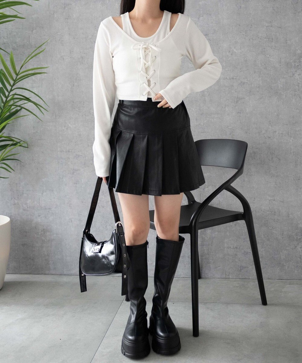 WEGO レイヤードレースアップ長袖トップス 