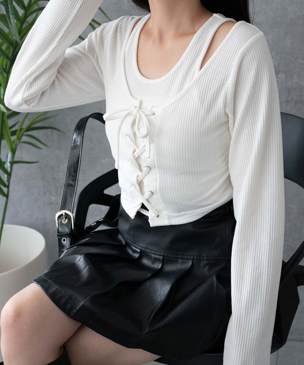 WEGO レイヤードレースアップ長袖トップス 