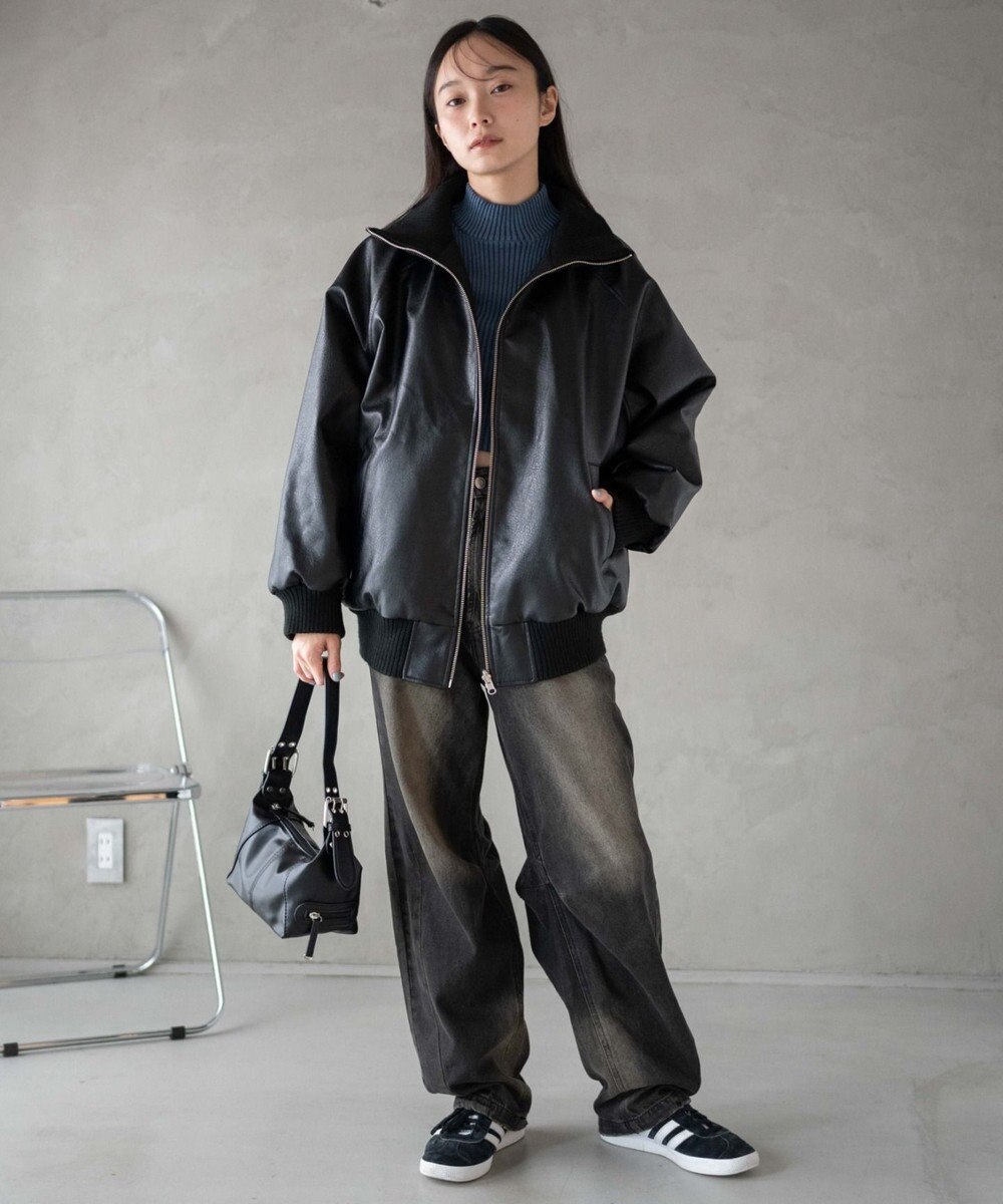 WEGO ヴィンテージライクFレザーRVブルゾン 