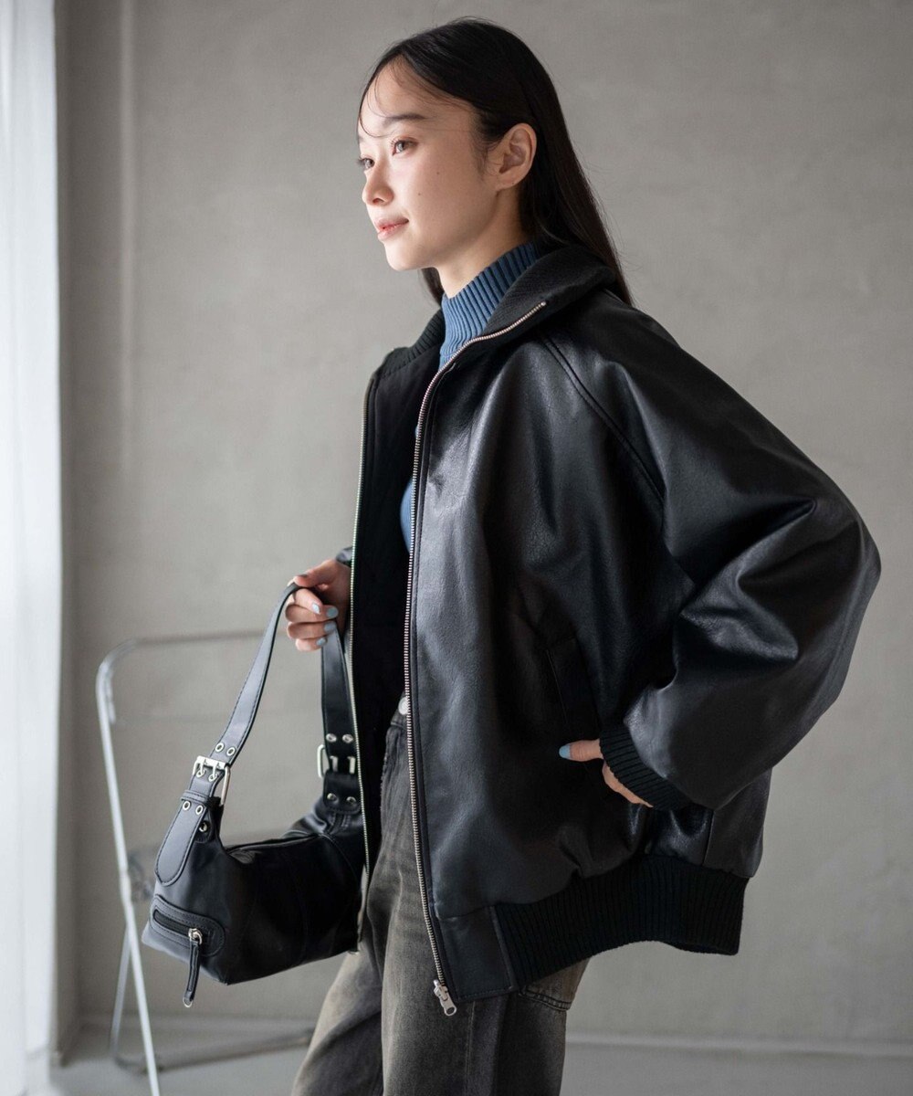 WEGO ヴィンテージライクFレザーRVブルゾン 