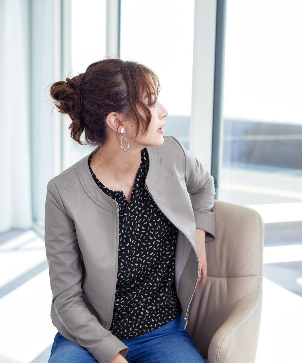 Tiaclasse L 【本革】ノーカラーシープレザージャケット 