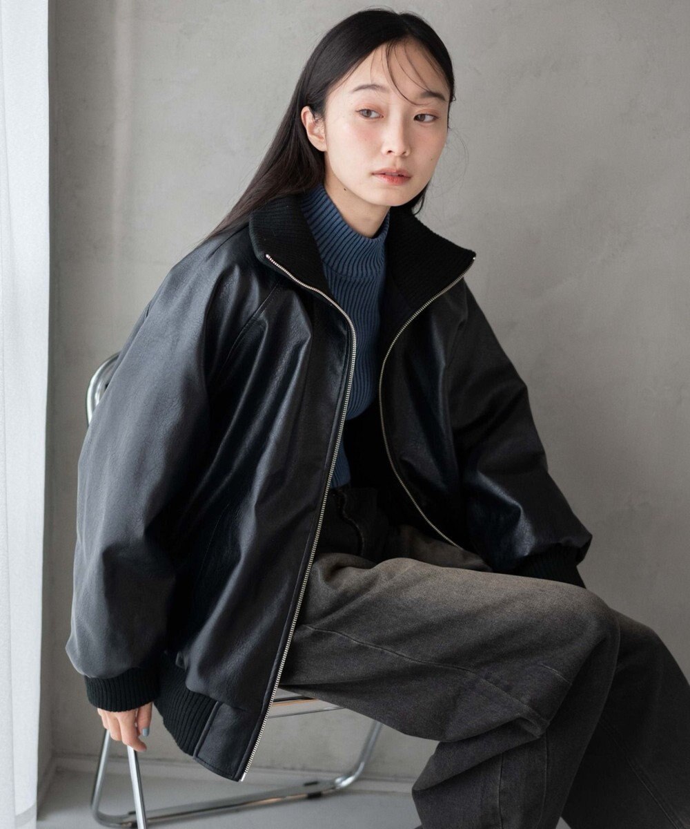 WEGO ヴィンテージライクFレザーRVブルゾン 