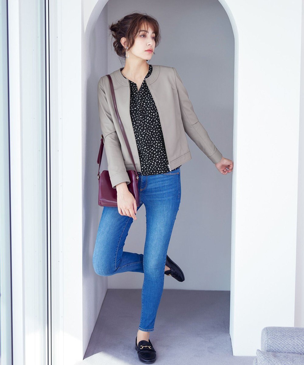 Tiaclasse L 【本革】ノーカラーシープレザージャケット 