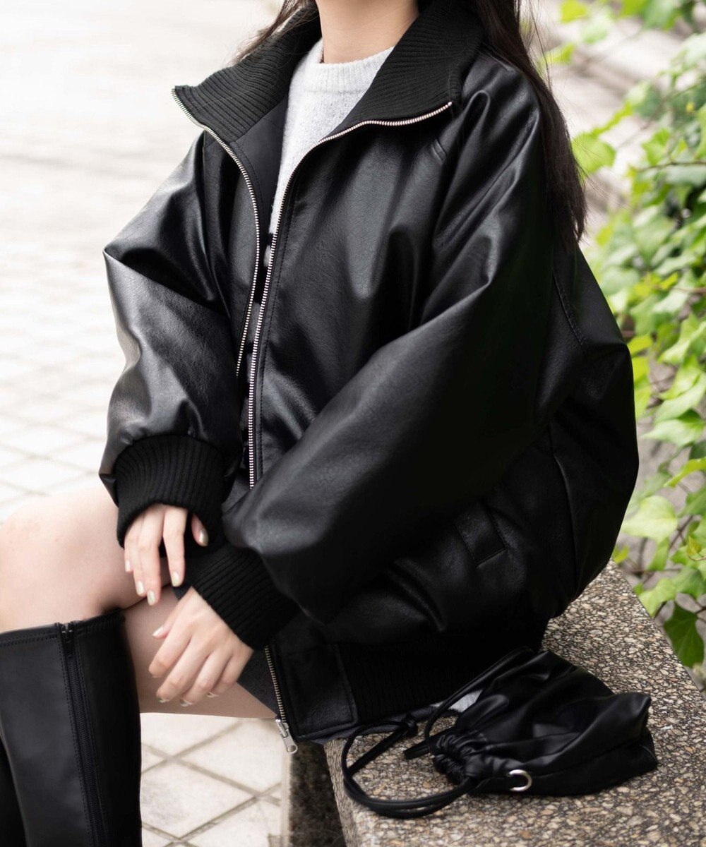 WEGO ヴィンテージライクFレザーRVブルゾン 