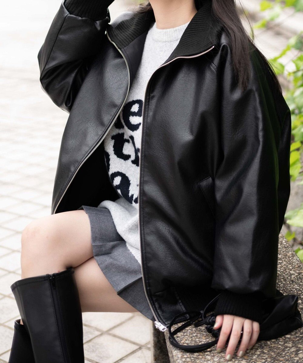 WEGO ヴィンテージライクFレザーRVブルゾン 