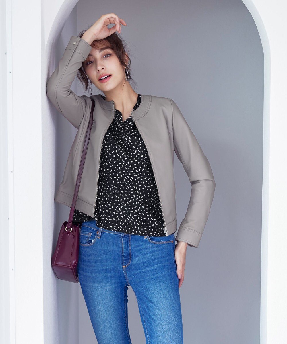 Tiaclasse L 【本革】ノーカラーシープレザージャケット 