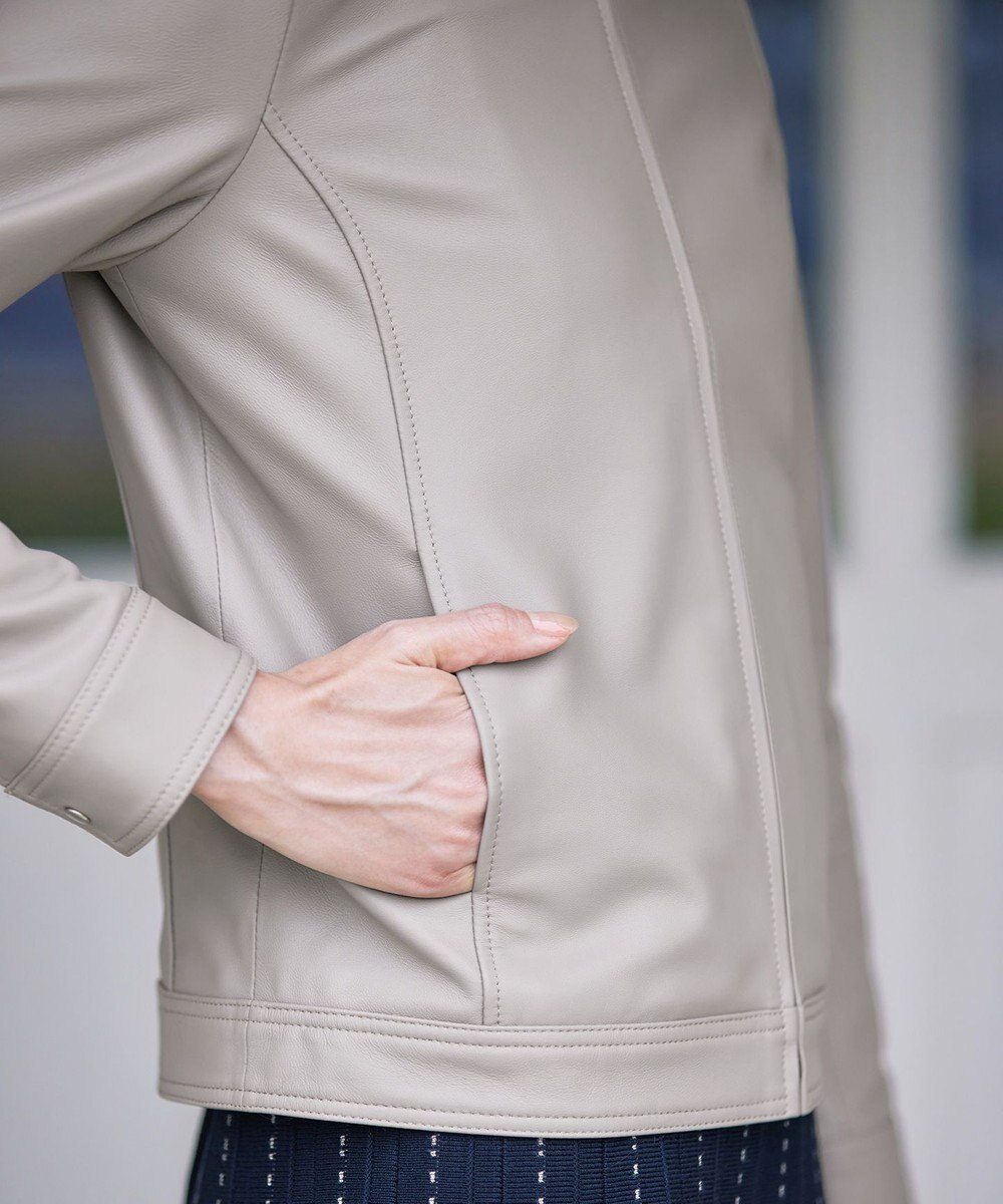 Tiaclasse L 【本革】ノーカラーシープレザージャケット 