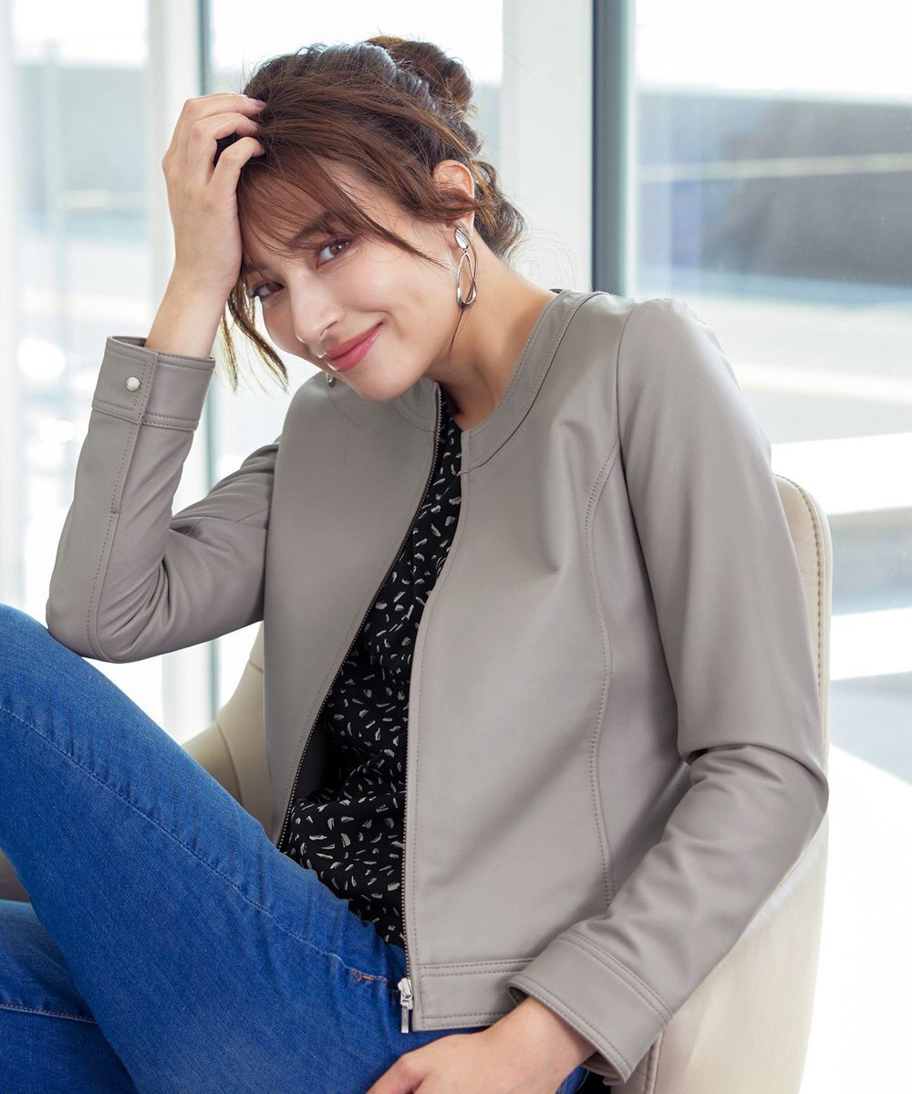 Tiaclasse L 【本革】ノーカラーシープレザージャケット 