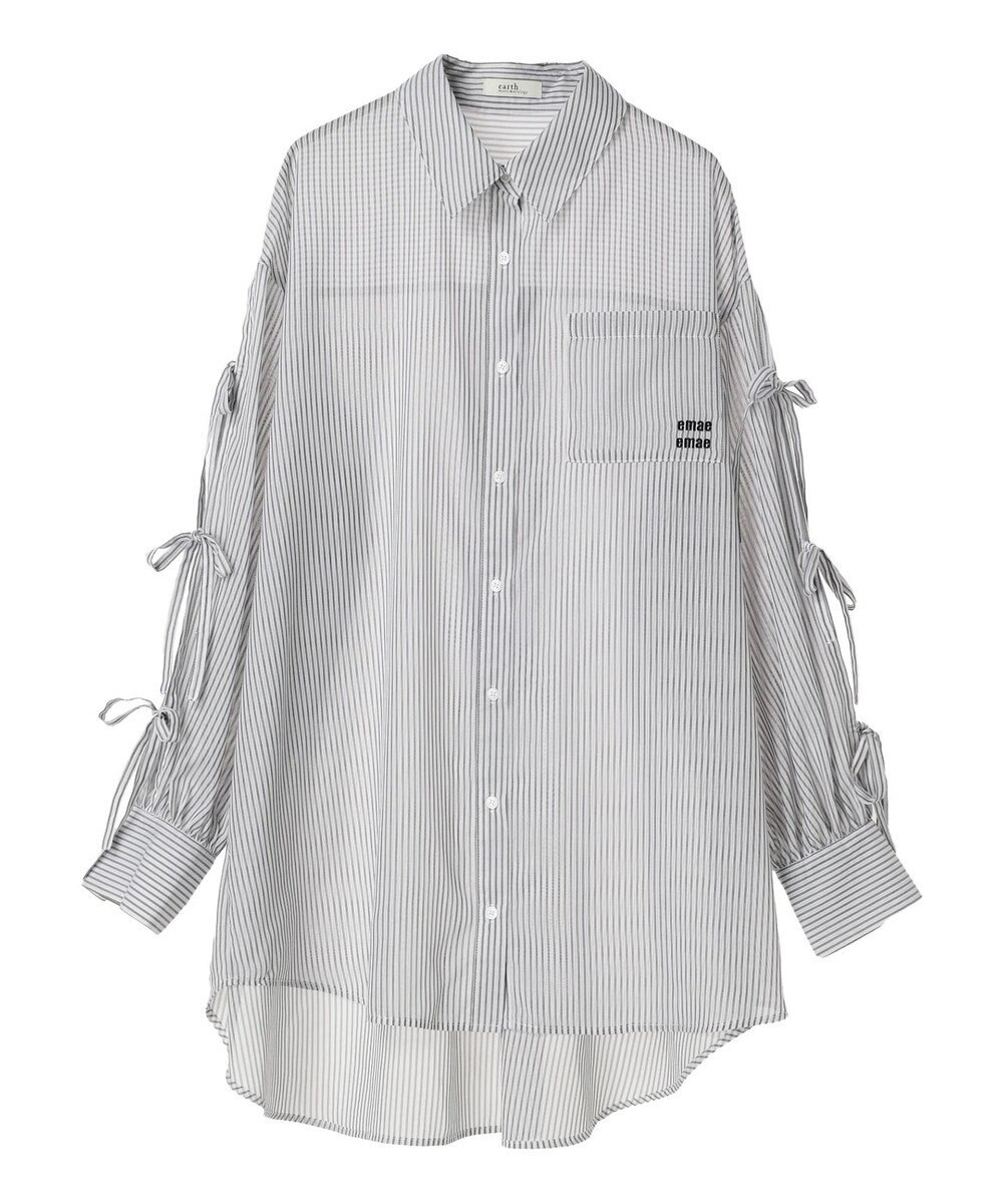 earth music&ecology 袖スリットリボンロングシャツ 