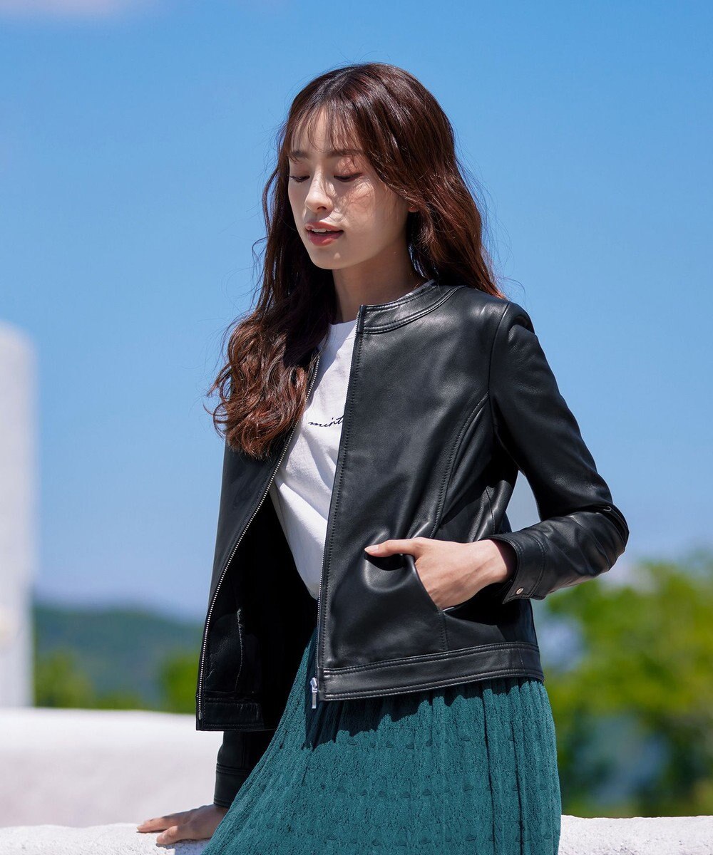 Tiaclasse L 【本革】ノーカラーシープレザージャケット 