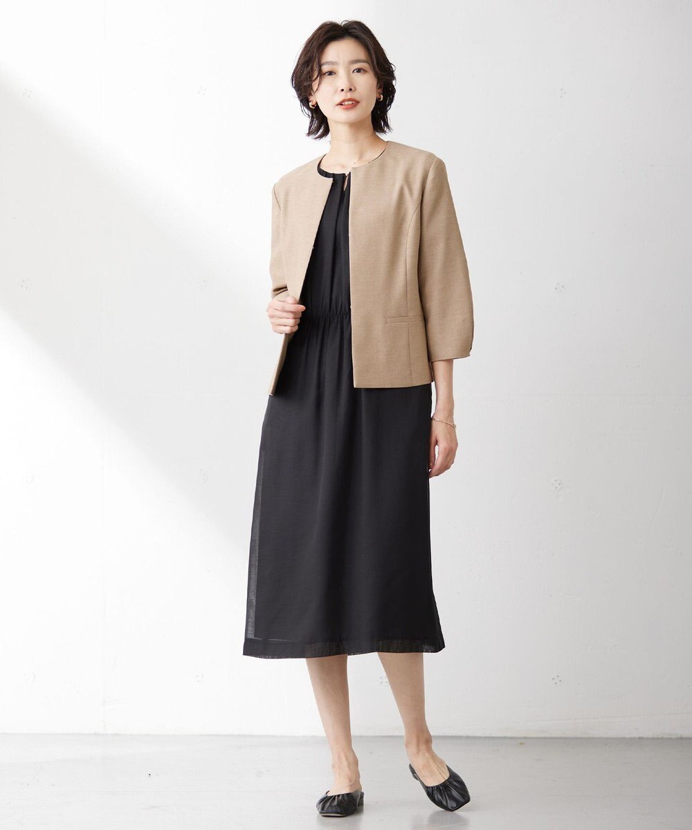 J.PRESS LADIES L 【洗える】FLAXASAオックス ノーカラー ジャケット 