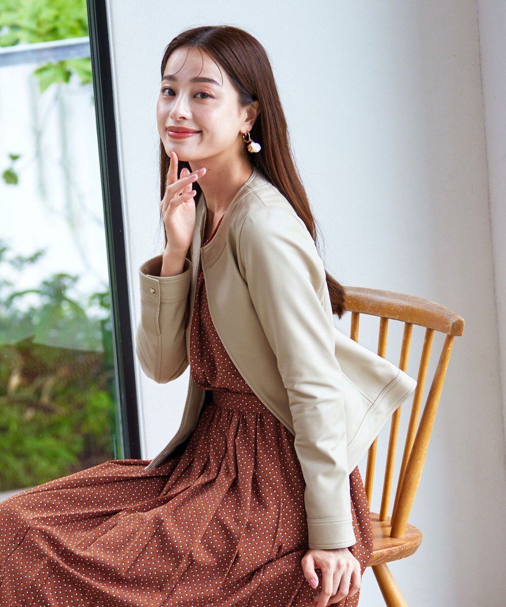 Tiaclasse L 【本革】ノーカラーシープレザージャケット 