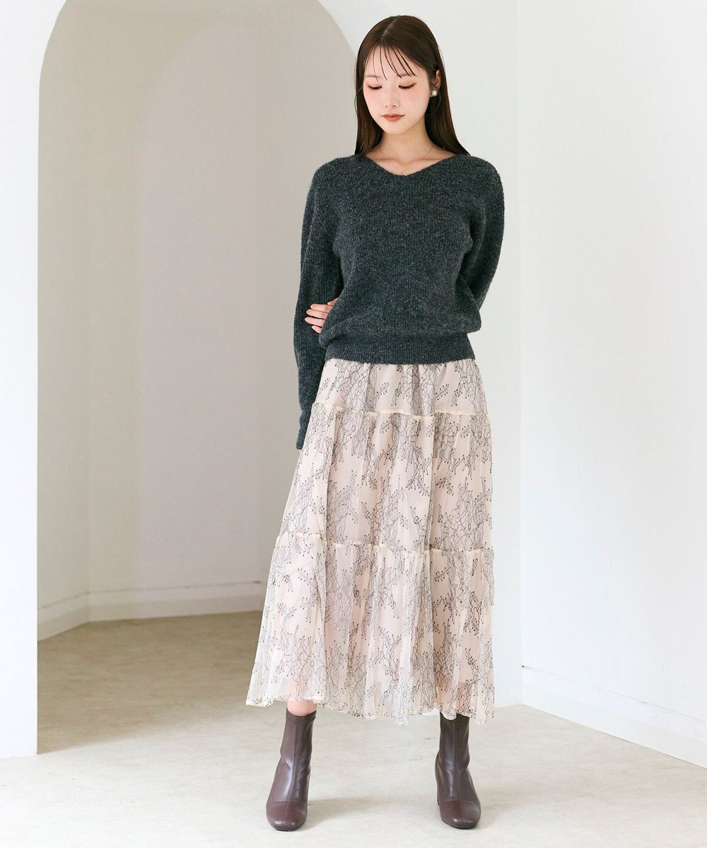 Feroux ニット×ティアードレース スカート 