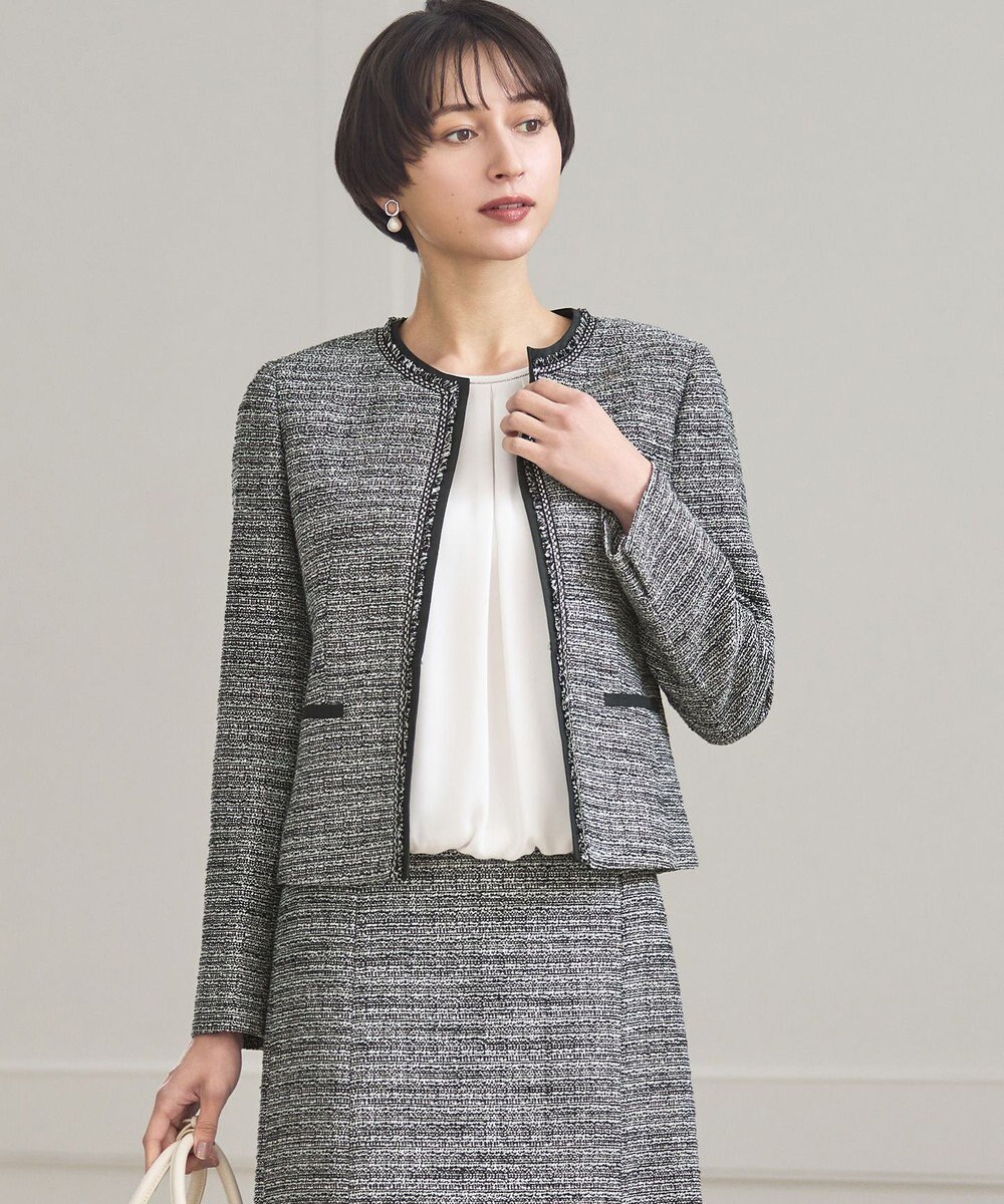23区 L 【セットアップ対応】ライトシャインツイード ノーカラージャケット 