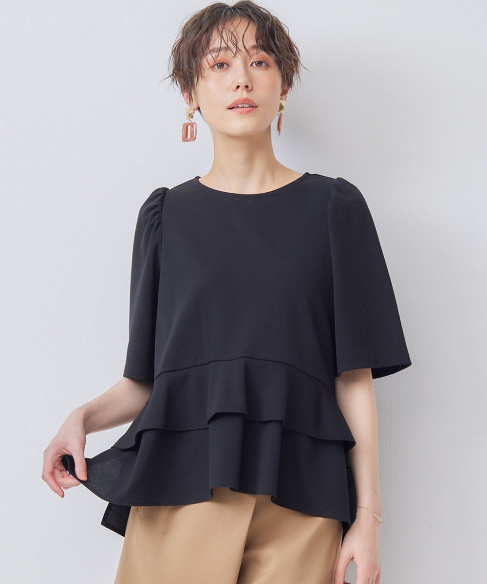 組曲 【接触冷感・吸湿・UVカット】ジョーゼットジャージーフリルブラウス 