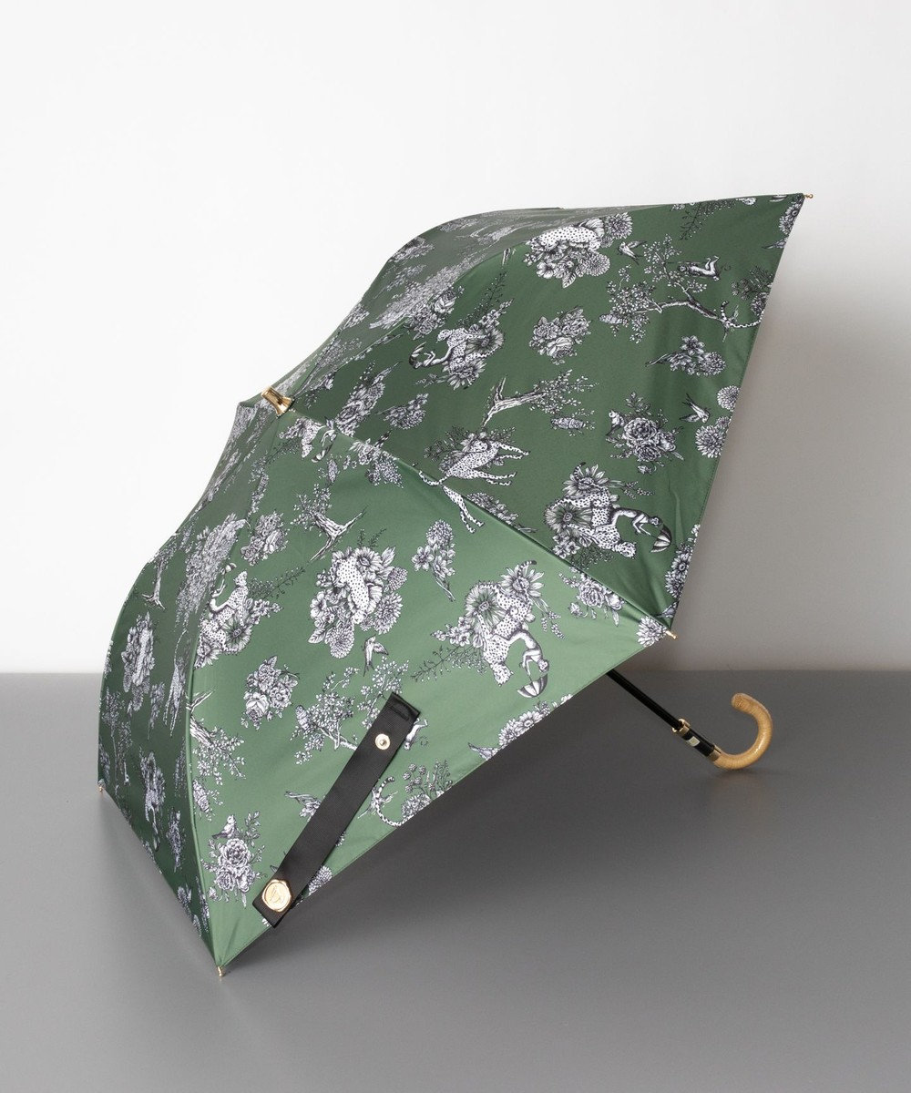 AURORA Beaurance ビューランス プリント柄 晴雨兼用傘 (トップフラット折傘) カーキ