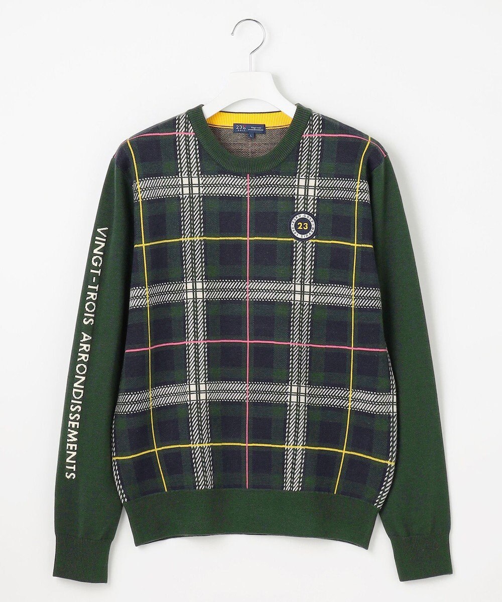 23区GOLF 【MEN】チェックジャガード　クルーネック  ニット 