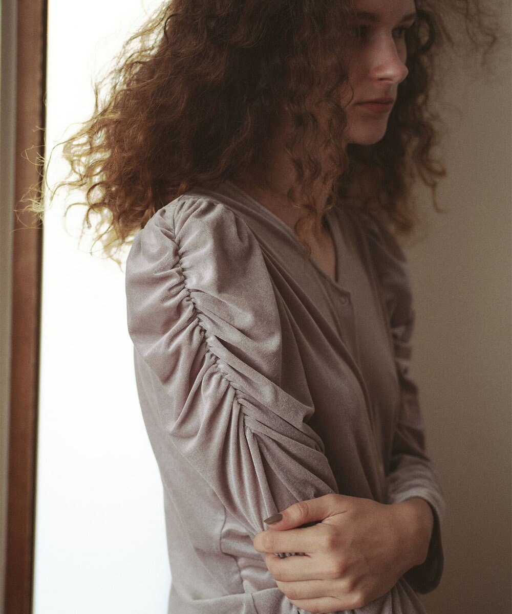 #Newans 【洗濯機可／ 前後着用可】 ギャザースリーブシアーベロアカーディガン 