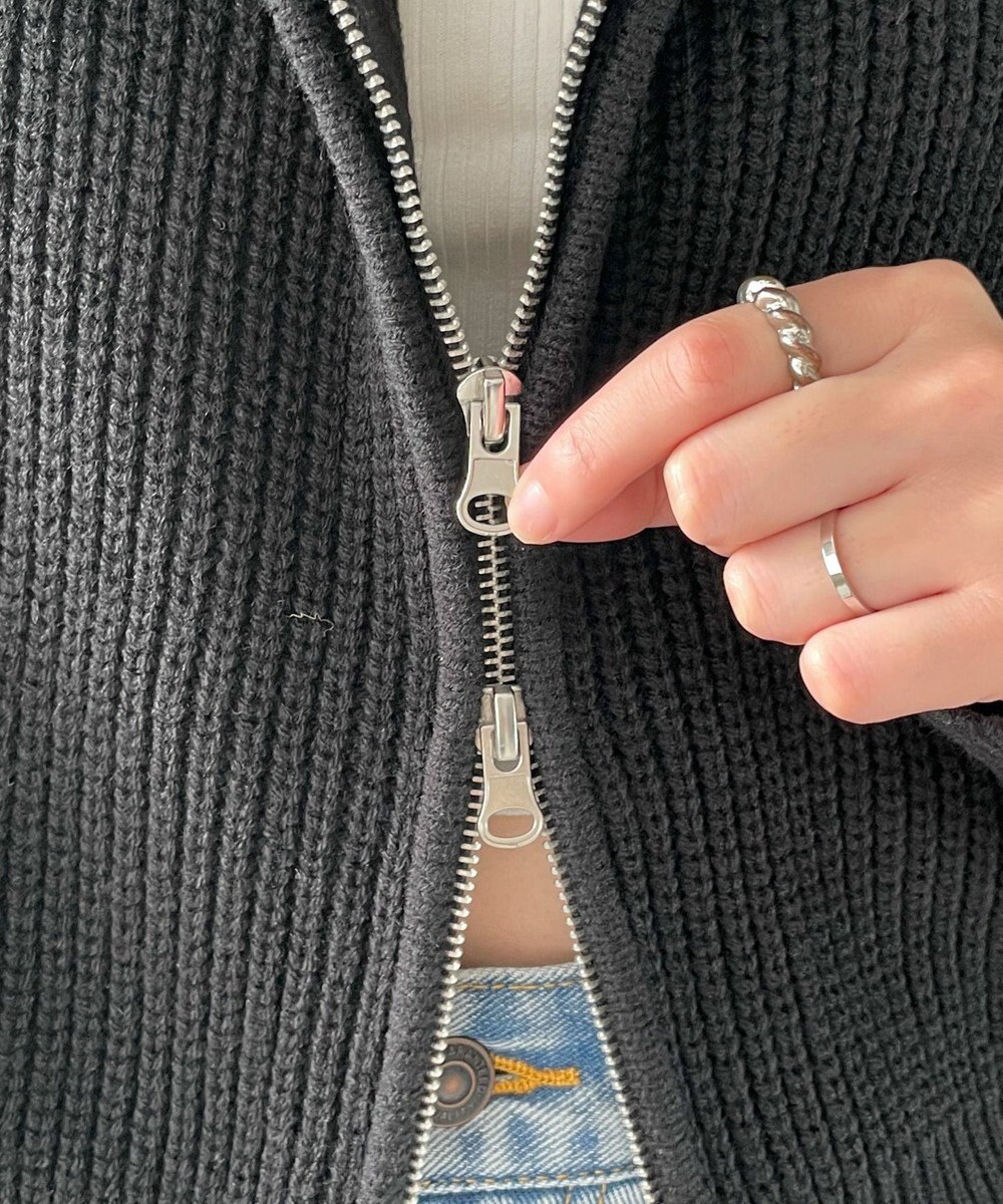 WEGO ラインリボンダブルジップニットパーカー 