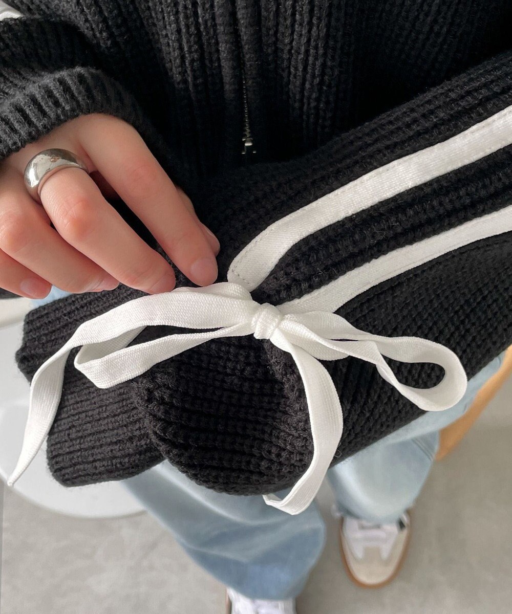 WEGO ラインリボンダブルジップニットパーカー 