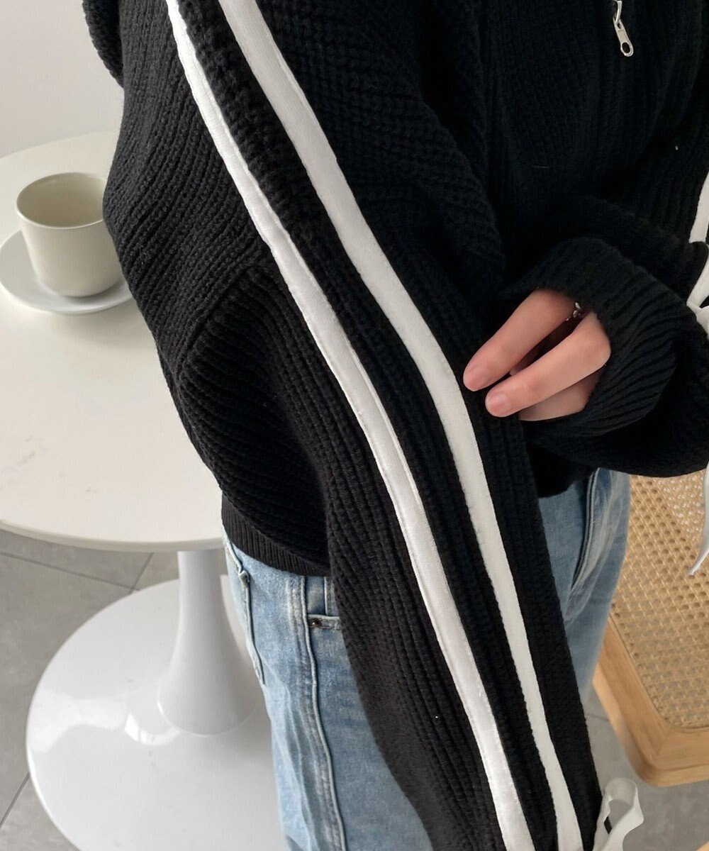 WEGO ラインリボンダブルジップニットパーカー 