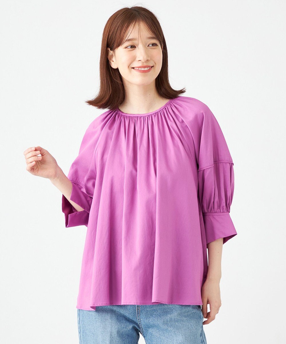 SHARE PARK LADIES コットンサテンランタンスリーブブラウス 