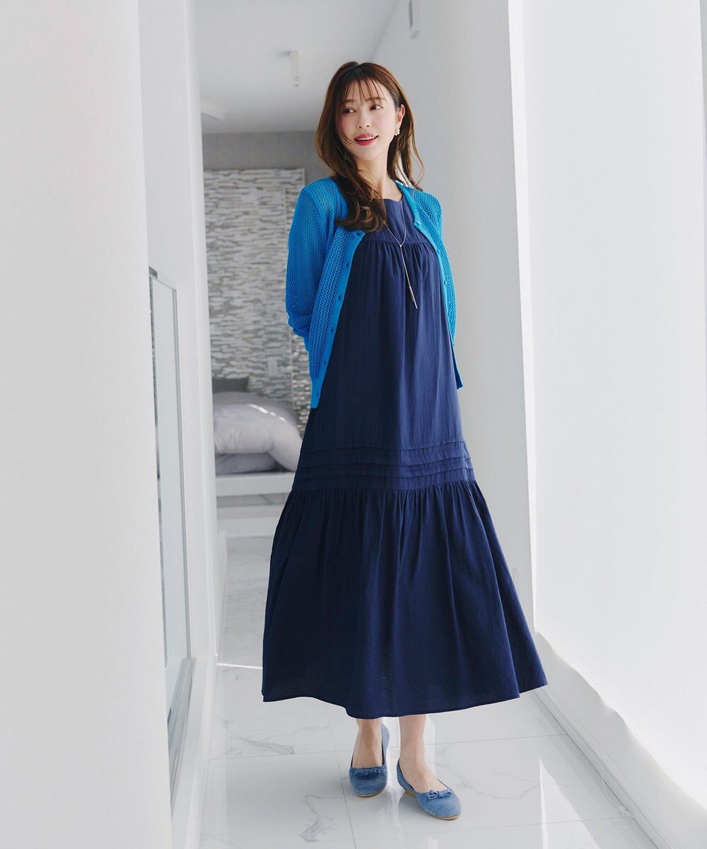 Tiaclasse L 【新色追加・洗える】パフスリーブ透かし編みニットカーディガン 