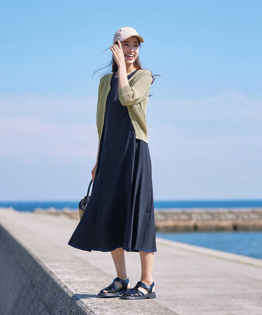 Tiaclasse L 【新色追加・洗える】パフスリーブ透かし編みニットカーディガン 