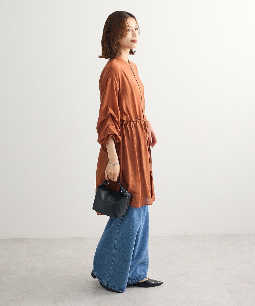 Green Parks バンドカラー比翼タック袖チュニック 