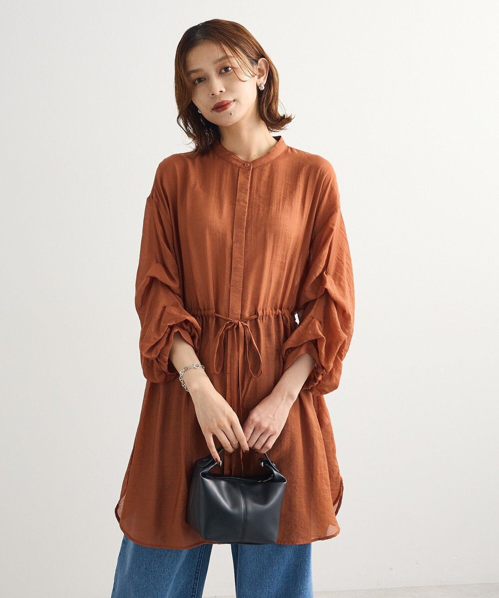 Green Parks バンドカラー比翼タック袖チュニック 