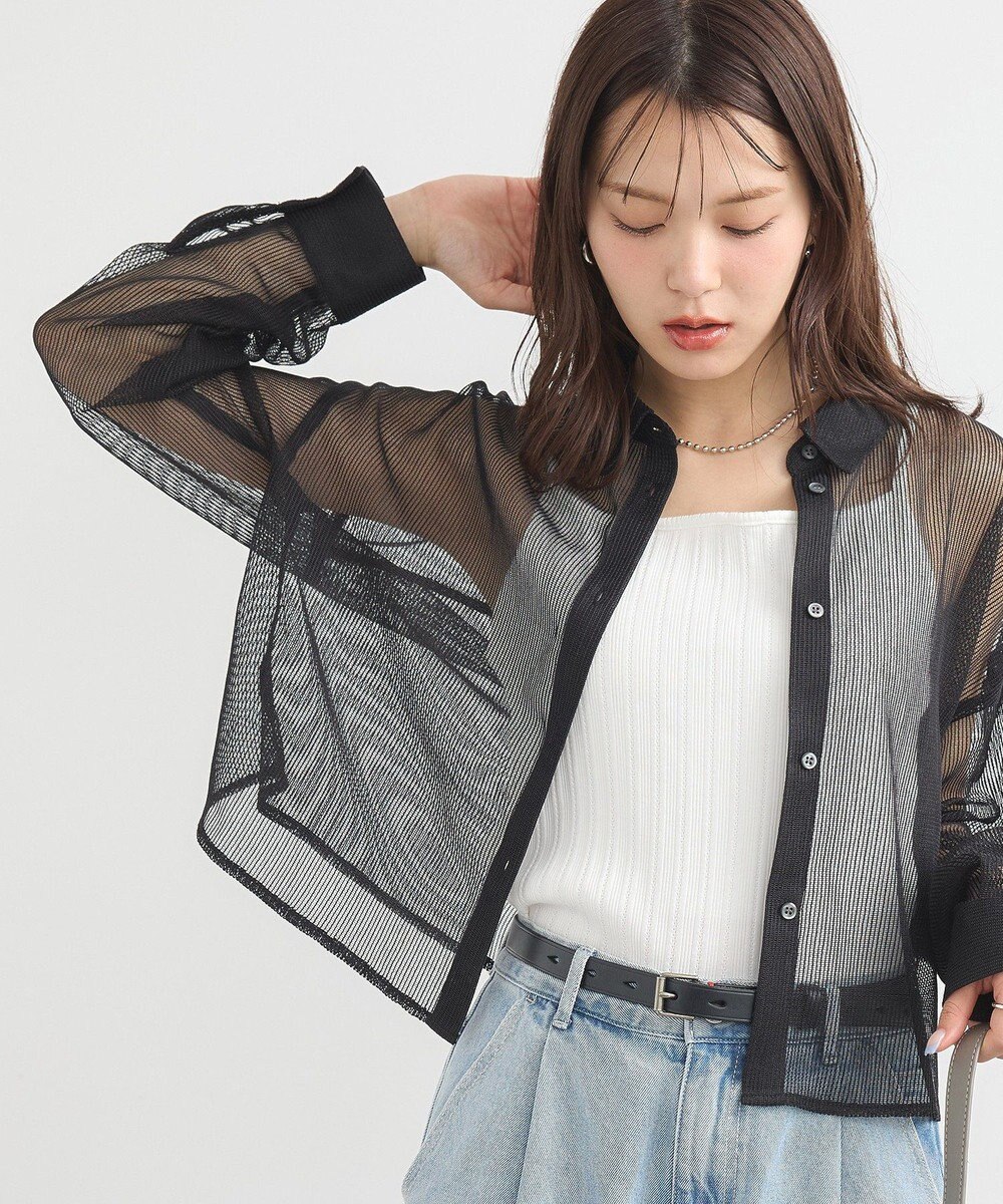 earth music&ecology メッシュストライプショートシャツ 