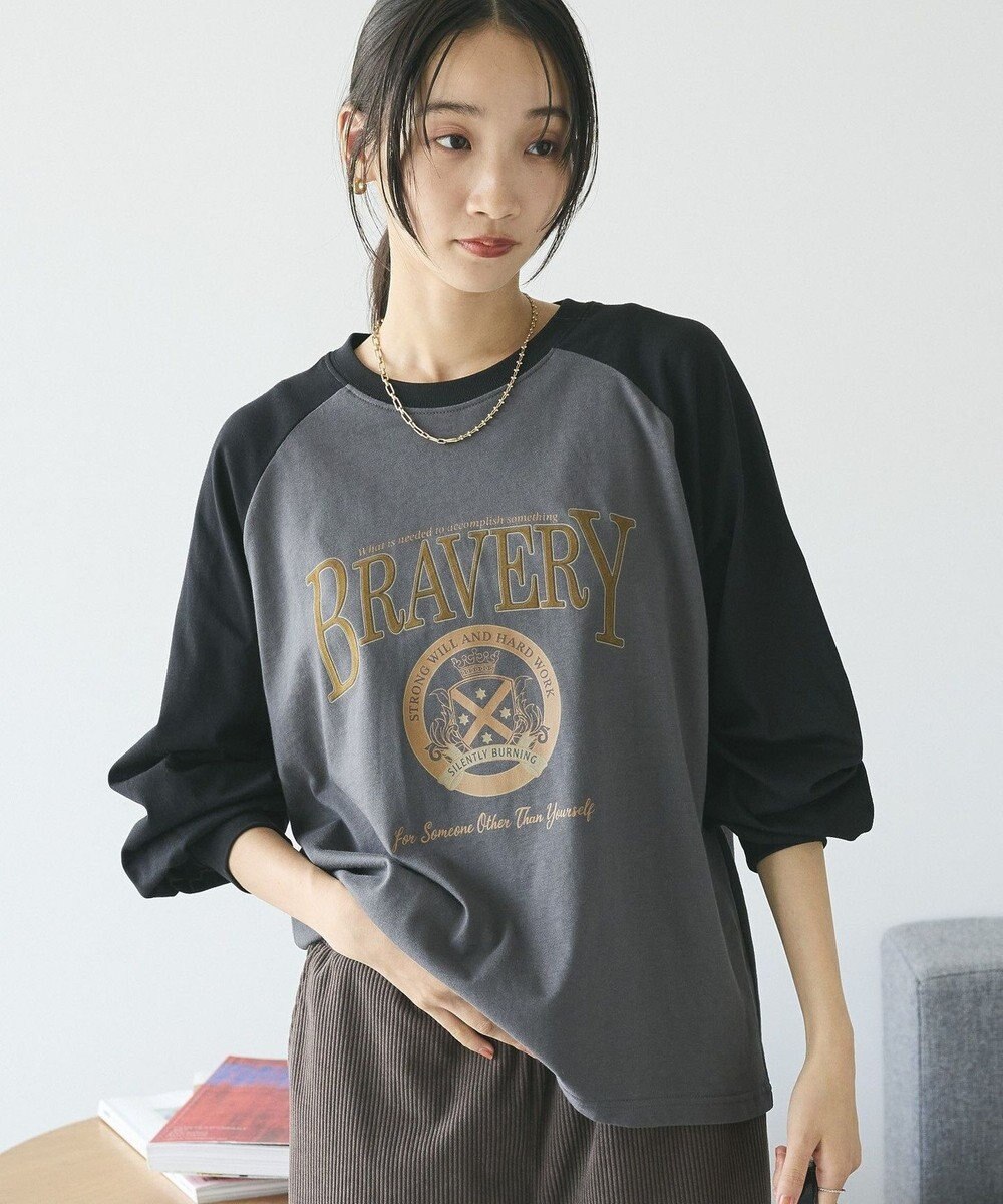 CRAFT STANDARD BOUTIQUE ラグランフロッキープリントＴｅｅ Charcoal Gray