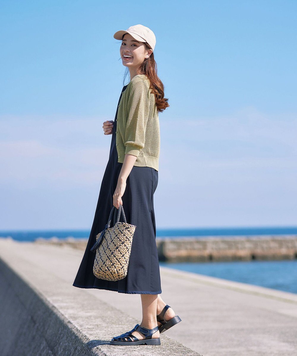 Tiaclasse L 【新色追加・洗える】パフスリーブ透かし編みニットカーディガン 