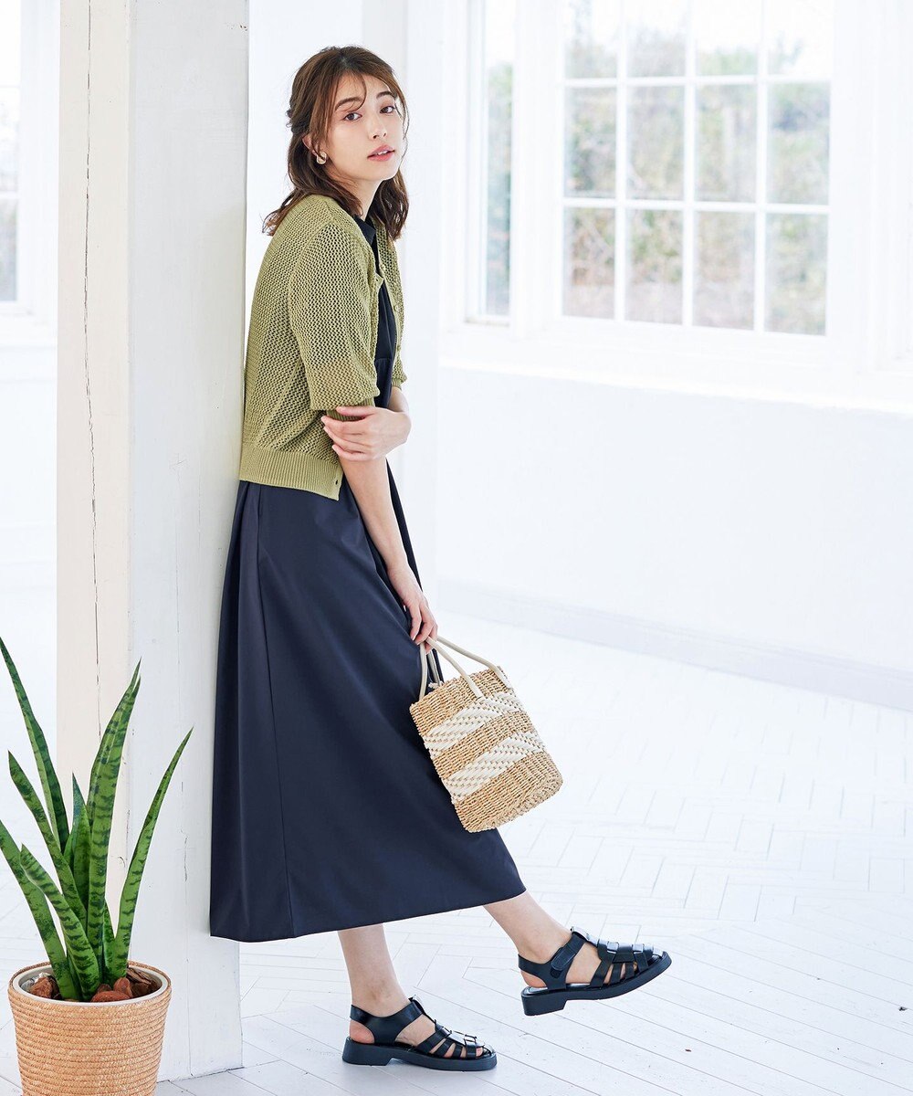 Tiaclasse L 【新色追加・洗える】パフスリーブ透かし編みニットカーディガン 