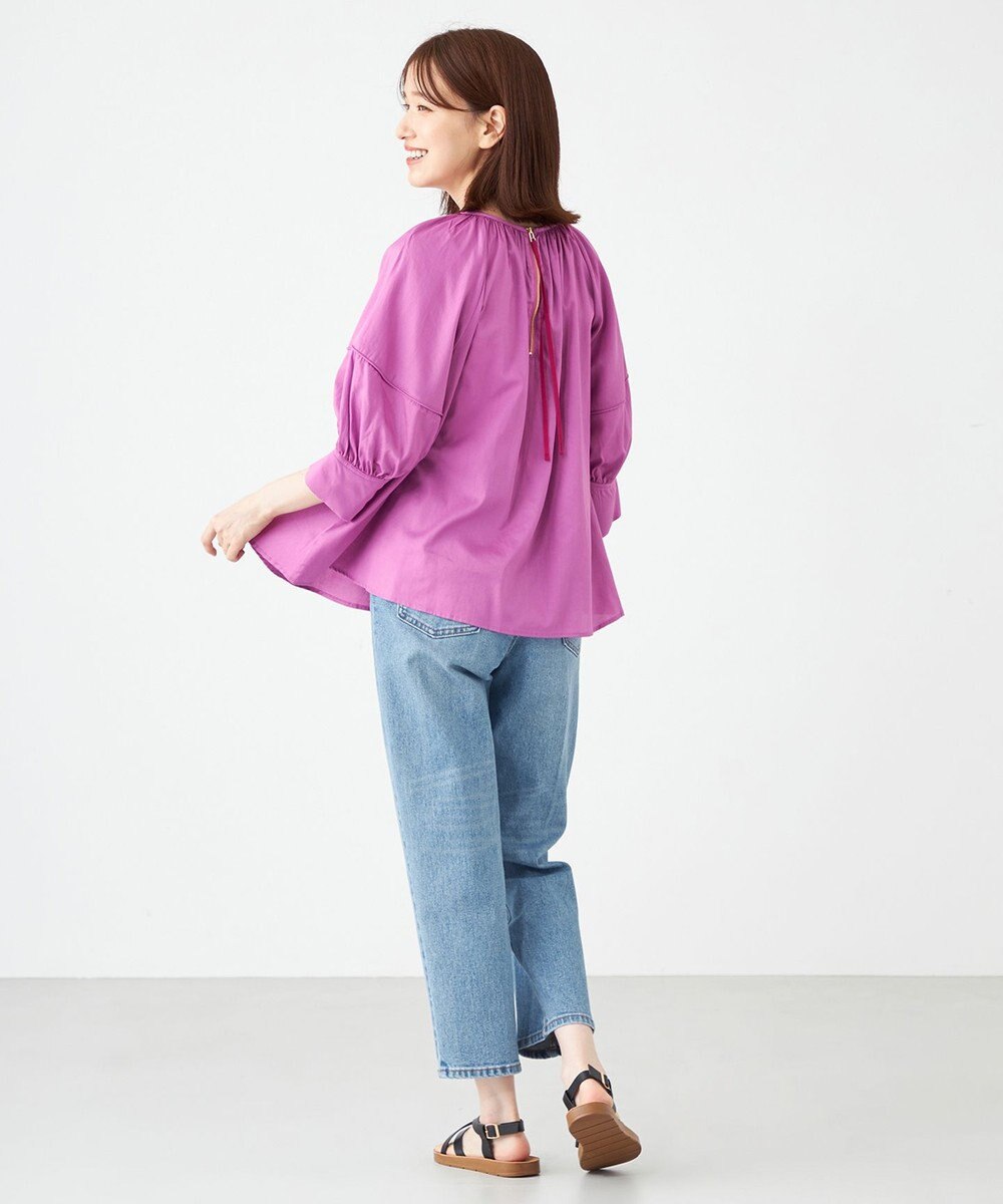 SHARE PARK LADIES コットンサテンランタンスリーブブラウス 