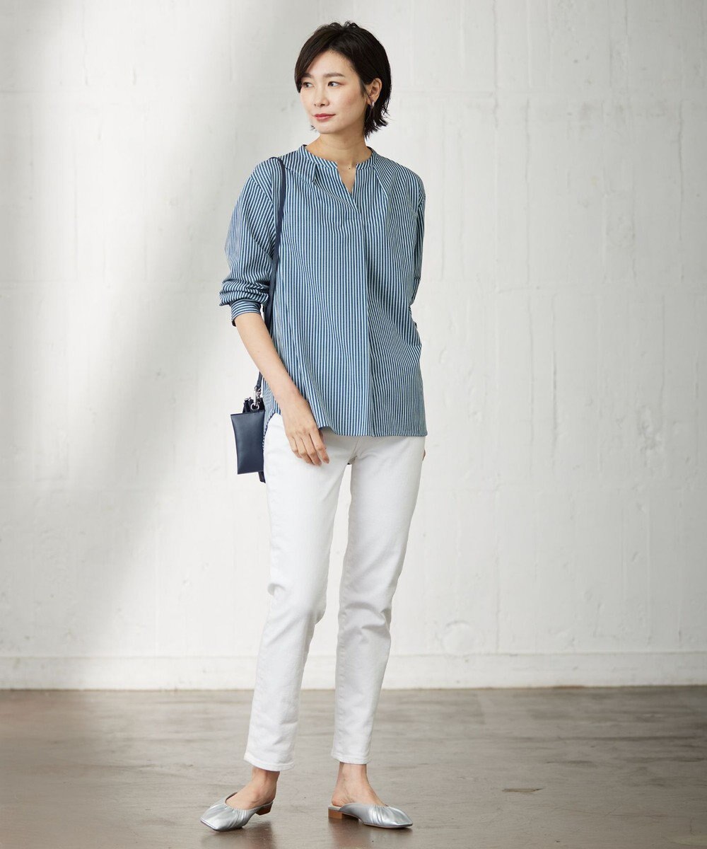 J.PRESS LADIES 【WEB限定】 ピンストライプジャージー バンドカラー カットソー 